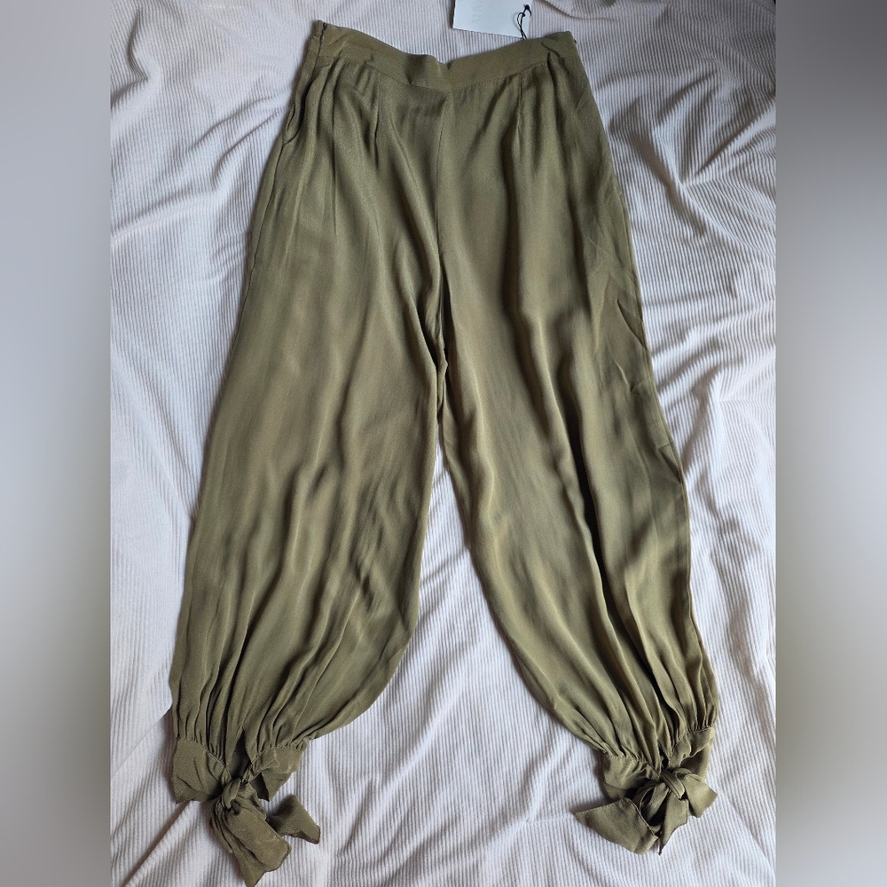Zara Set Halter Top Tie Back Sz M+ cuffed balloon pants Sz L light khaki Nwt - Picture 10 of 14